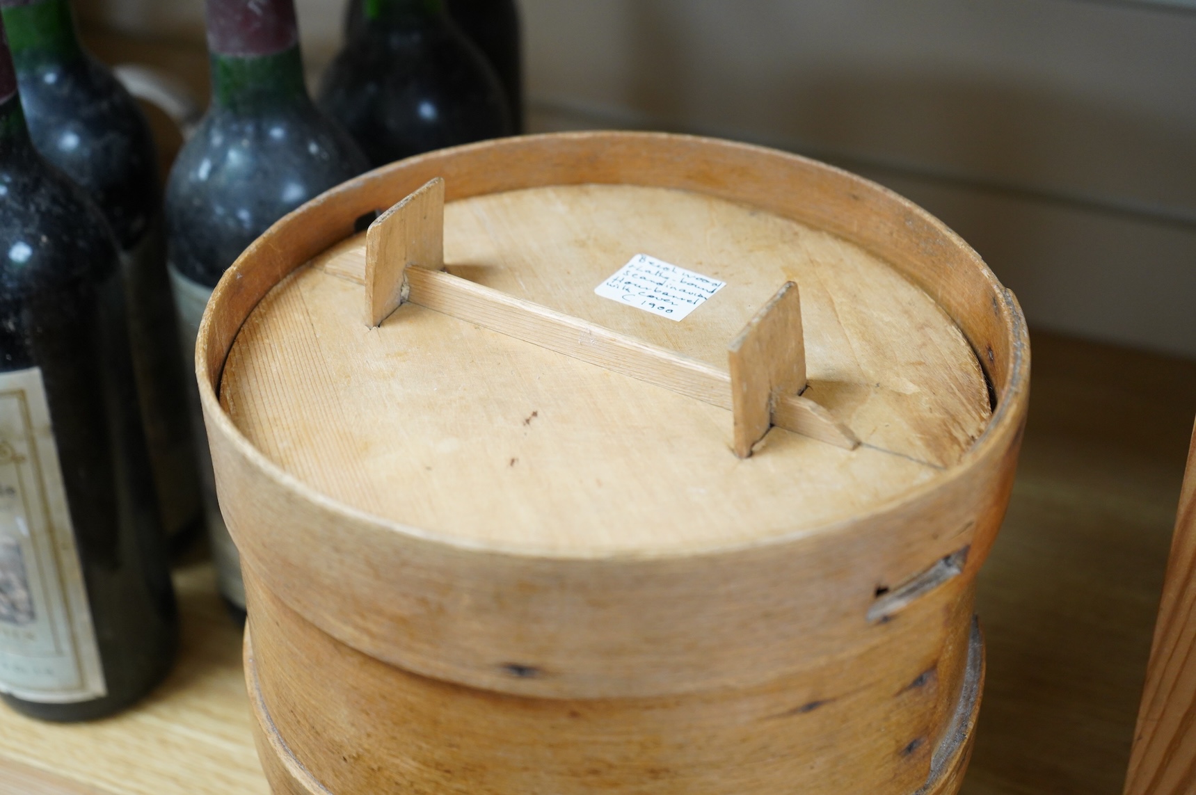 A Scandinavian lathe bound cylindrical flour barrel, 24cm high